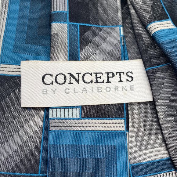 CONCEPTS by Liz Claiborne Blue Gray Geometric Silk Tie - Picture 2 of 7